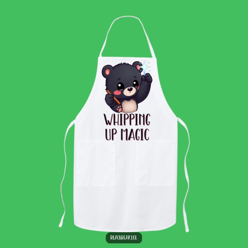 Funny Bear Cub Magic Wand Apron - Chef's Curious Character Kitchenware