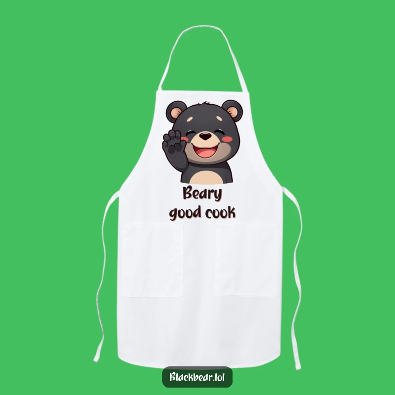 Funny Black Bear Apron: Grinning Chef Bear Waves, a Hilarious Kitchen Gift