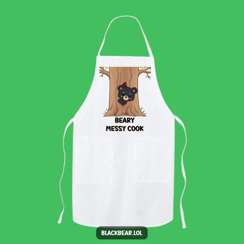 Funny Black Bear Cub Apron: Cute Kitchen Companion, Wildlife Chef Wear, Perfect Funny Gift