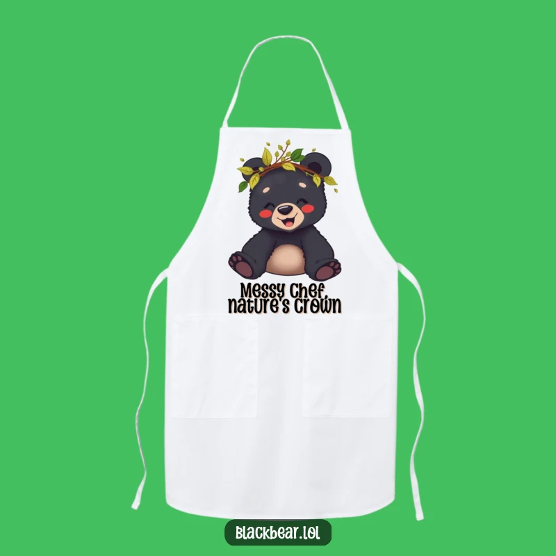 Funny Giggling Bear Cub Leaf Crown Apron - Woodland Kitchen Gift