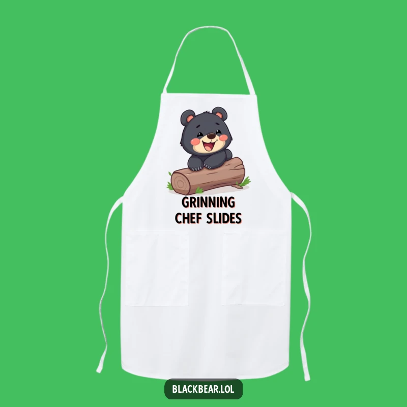 Funny Playful Bear Cub Log Slide Apron - Grinning Kitchen Fun Gift