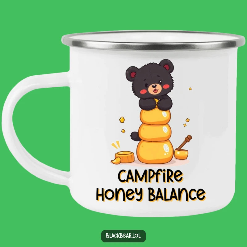 Funny Bear Cub Honey Camping Mug: Outdoor Balance, Hilarious Pot Gift