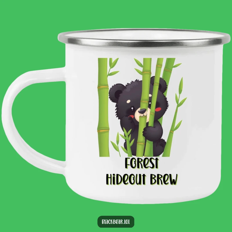 Funny Black Bear Cub Bamboo Peek Camping Mug: Adventure Fuel for Laughs