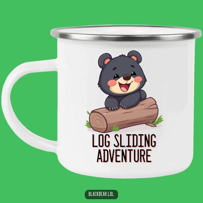 Funny Playful Bear Cub Log Slide Camping Mug - Grinning Forest Adventure Gift