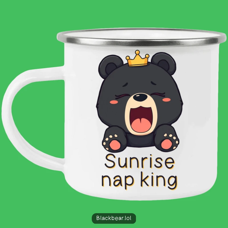 Funny Sleepy Bear Cub Crown Camping Mug: Royal Rest Under the Stars