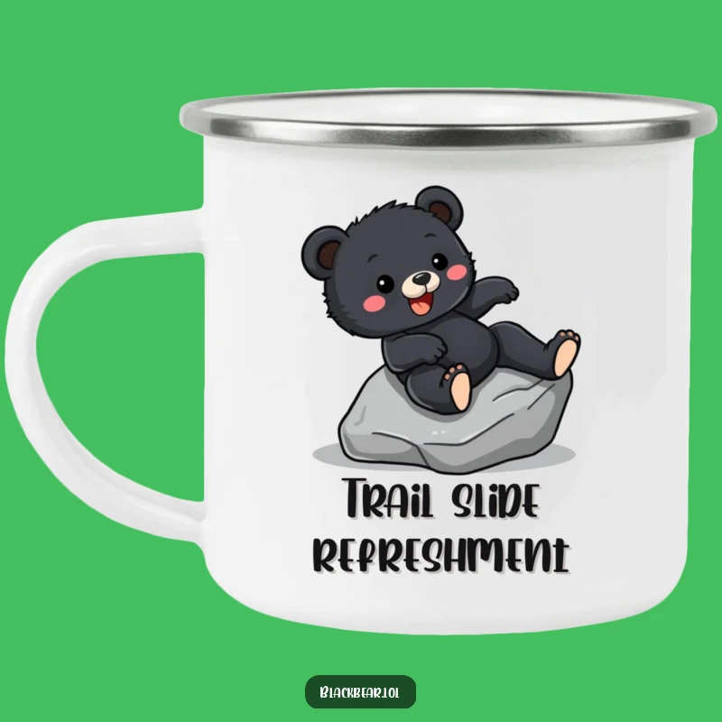 Funny Bear Cub Sliding Camping Mug: Outdoor Adventure, Hilarious Thrill Gift