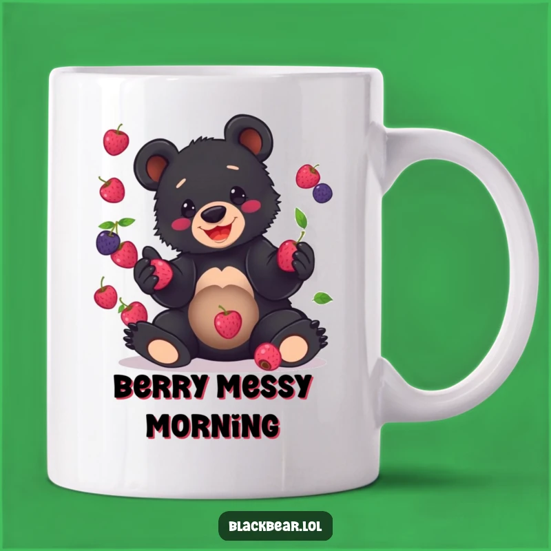 Funny Bear Cub Juggling Mug: Clumsy Berries, Hilarious Woodland Animal Gift