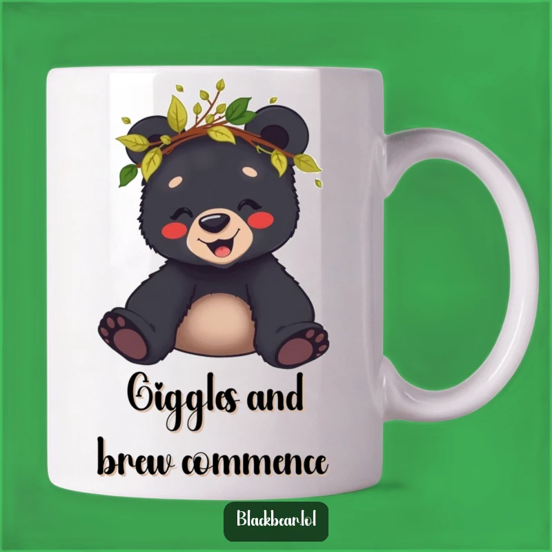Funny Giggling Bear Cub Leaf Crown Mug - Woodland Nature Gift