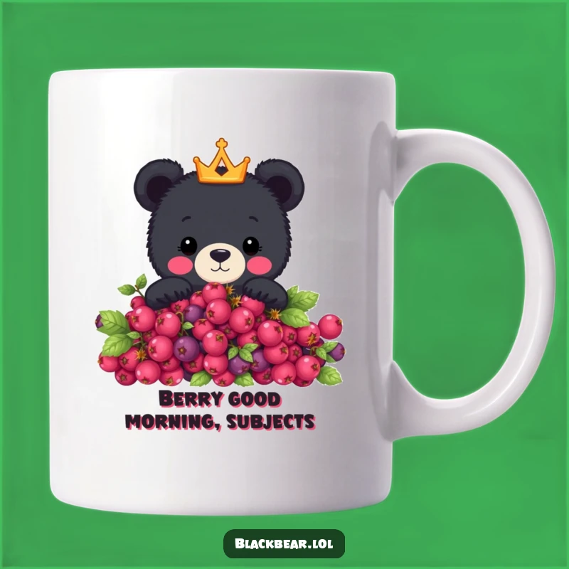 Funny Royal Bear Mug - Cute Crowned Bear Peeking Over Berries, Perfect Funny Gift