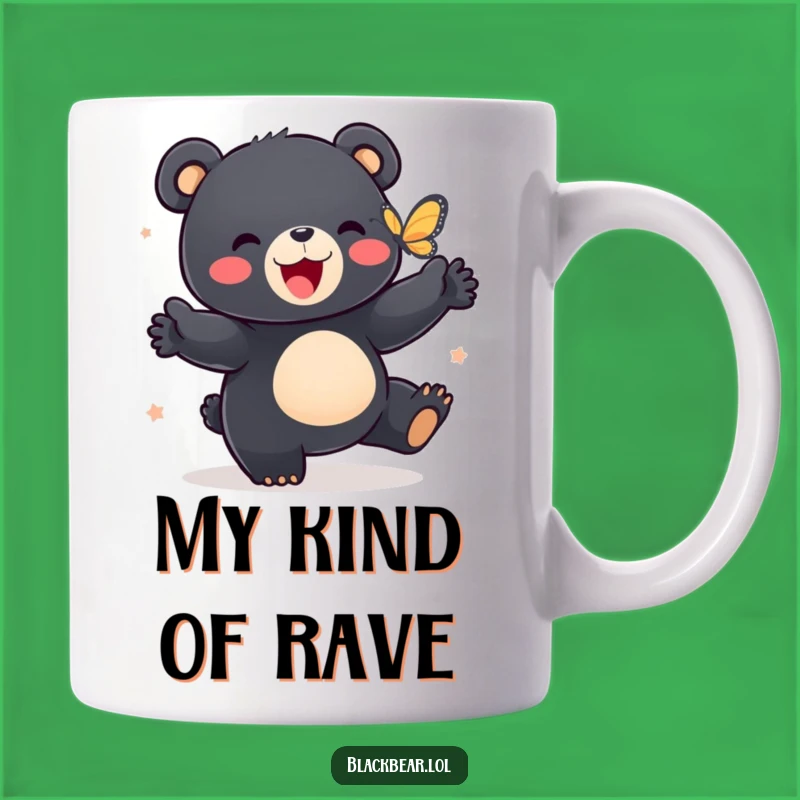 Funny Bear Cub Dance Mug: Adorable Joyful Black Bear Cub with Butterfly, a Perfect Funny Gift!