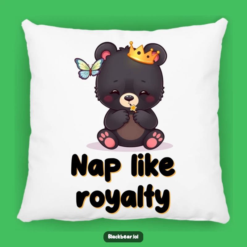 Funny Royal Bear Cub Pillow - Cozy Crowned Cub Butterfly Accent, Cute Gift