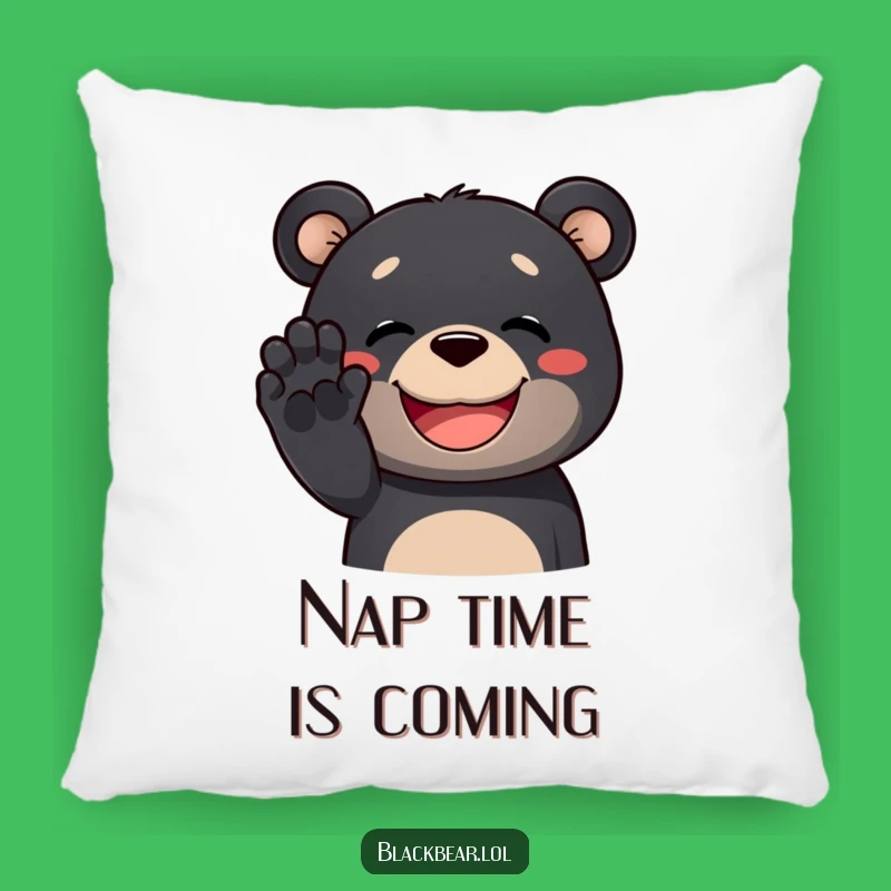 Funny Black Bear Pillow: Grinning Bear Waving Paw for Cozy, Cheerful Comfort Gift