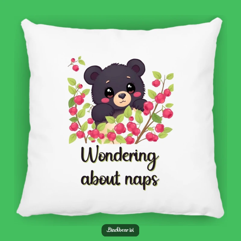 Funny Shy Bear Berry Bush Pillow - Cozy Curious Forest Accent