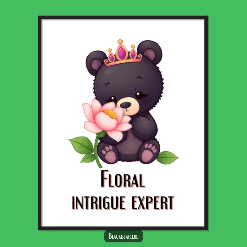 Funny Bear Cub Tiara Flower Digital Art - Curious Nature Print Gift