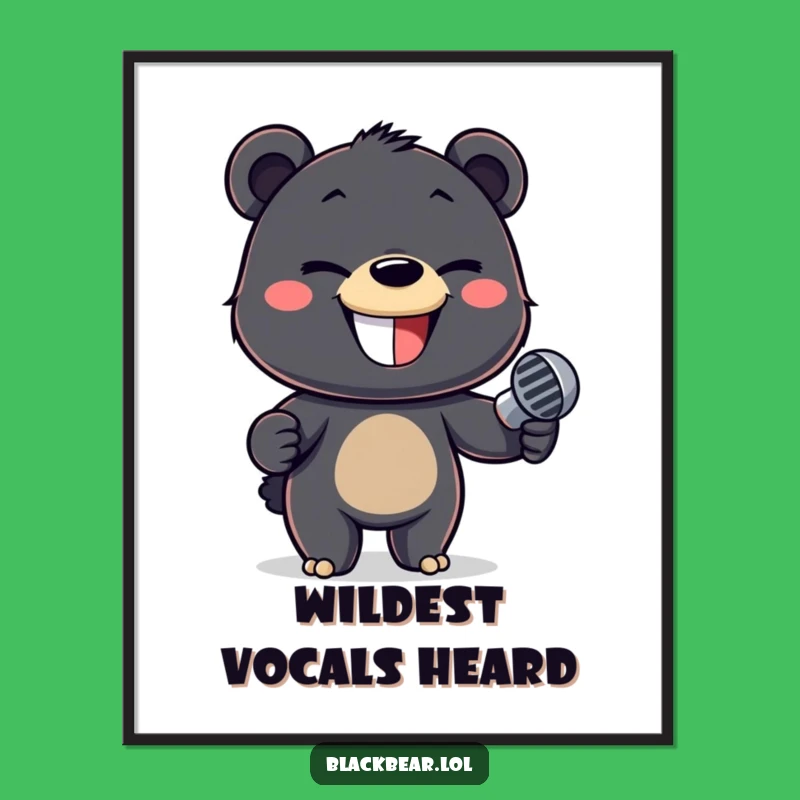Funny Bear Cub Mic Digital Art: Instant Rockstar Vibes for Your Walls!