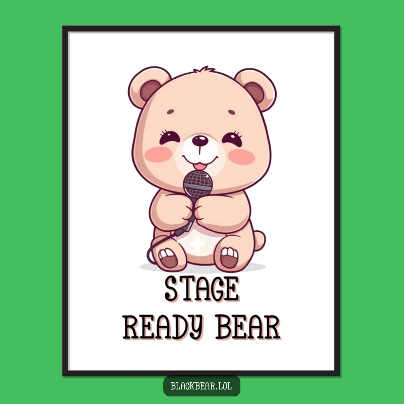 Funny Bear Microphone Digital Art: Star Cub Performance, Instant Funny Gift