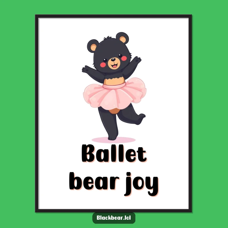 Funny Bear Tutu Digital Art: Twirling Black Bear, Instant Funny Gift for Walls
