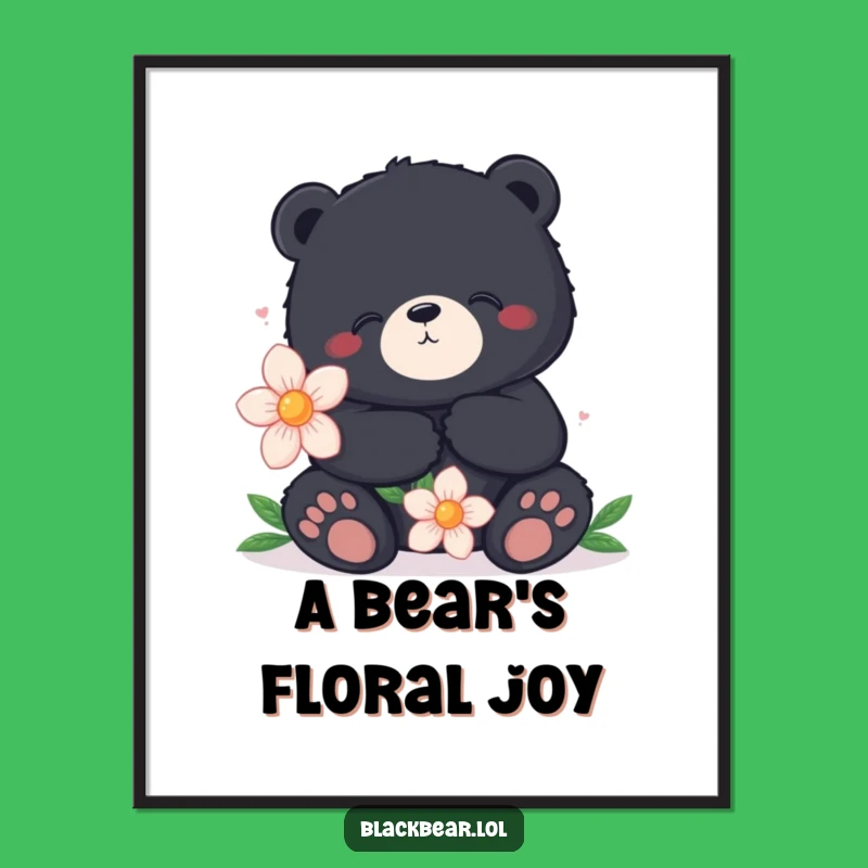 Funny Content Bear Digital Art - Cozy Flower Bear Wall Art, Perfect Funny Gift