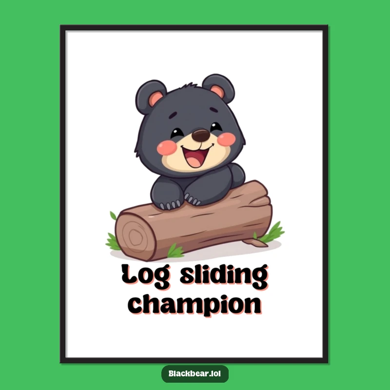 Funny Playful Bear Cub Log Slide Digital Art - Instant Grinning Download
