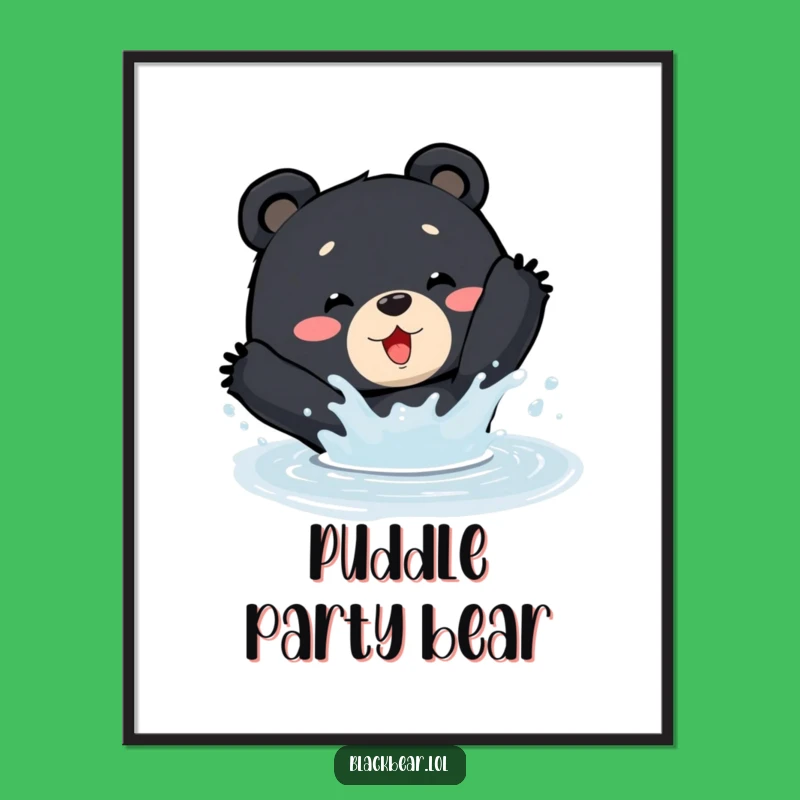 Funny Splashing Bear Digital Art - Instant Cheerful Decor from the Wild