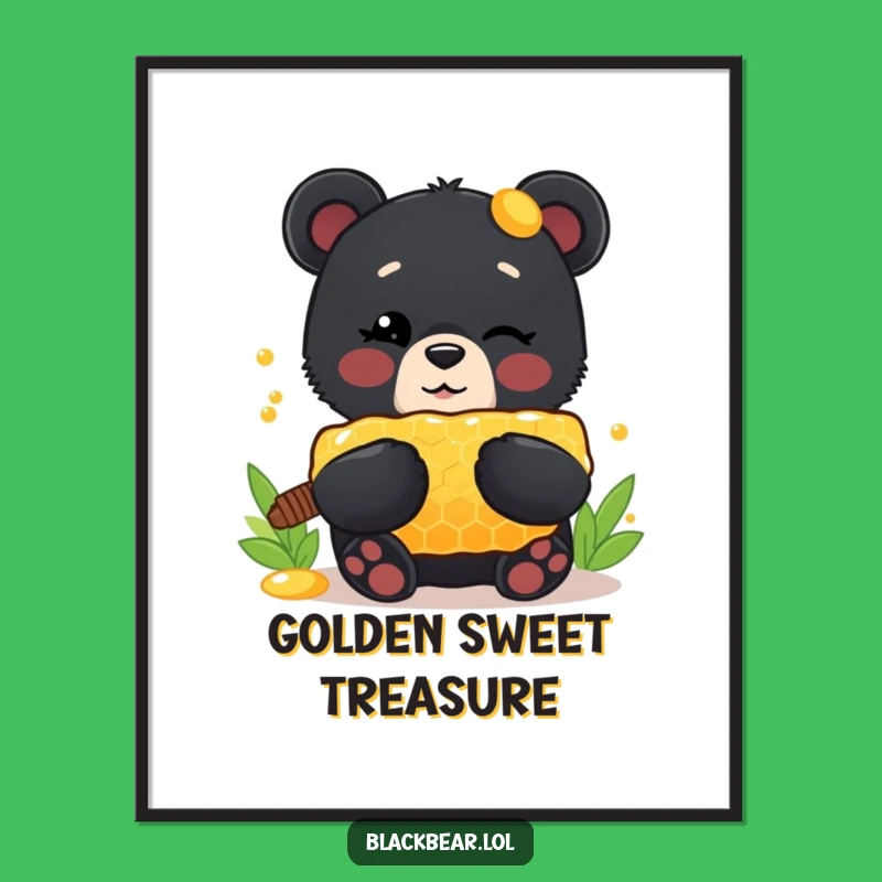 Funny Digital Art: Bear Honey Cub, Instant Humorous Decor Present!