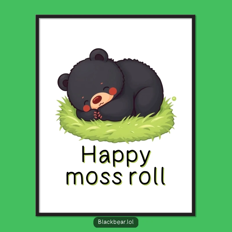 Funny Happy Bear Cub Digital Art: High-Res Mossy Bliss Print, Instant Humorous Decor
