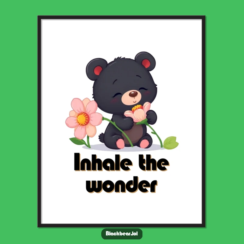 Funny Curious Bear Cub Flower Digital Art Print: Instant Natural Wonder