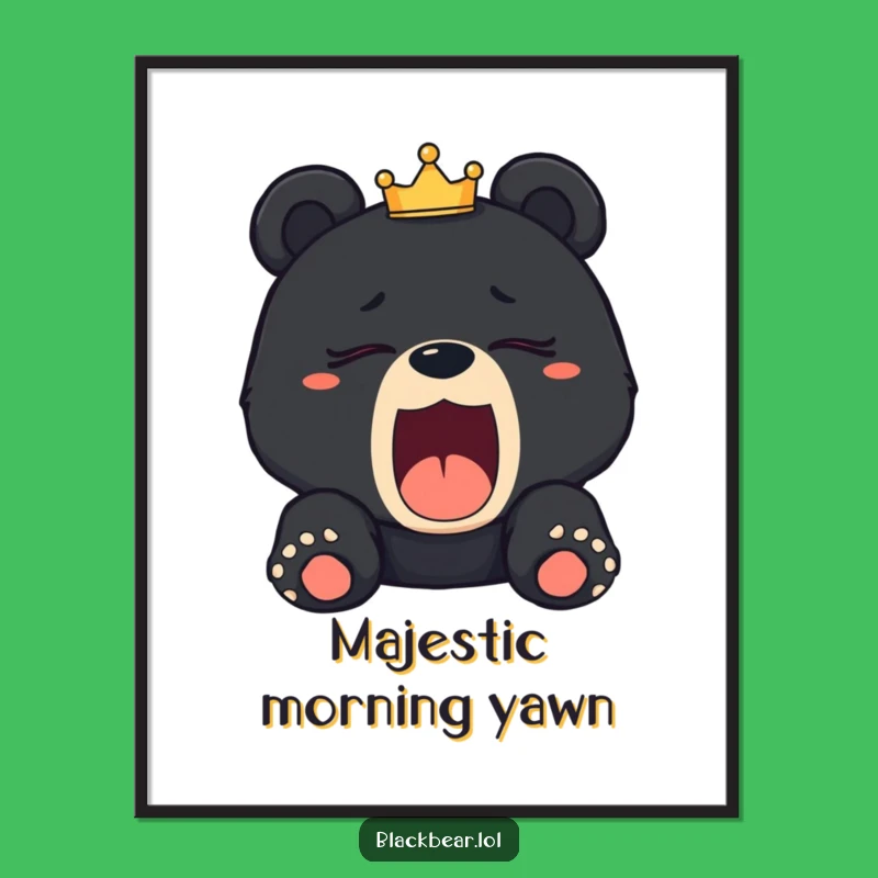 Funny Sleepy Bear Cub Crown Digital Art Print: Instant Royal Relaxation