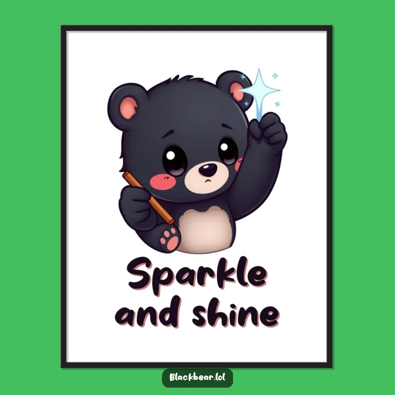 Funny Bear Cub Magic Wand Digital Art - Instant Enchanted Download