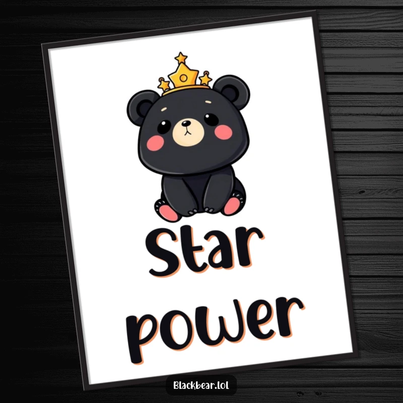 Magical digital art print of a black bear with a crown of stars looking up at the moon, creating an instant celestial ambiance.