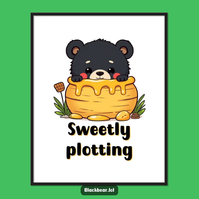 Funny Honey Pot Bear Cub Digital Art - Mischievous Print, Instant Gift