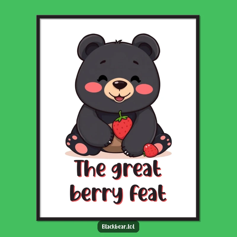 Funny Bear Berry Balance Digital Art - Smiling Bear Wall Art, Perfect Funny Gift