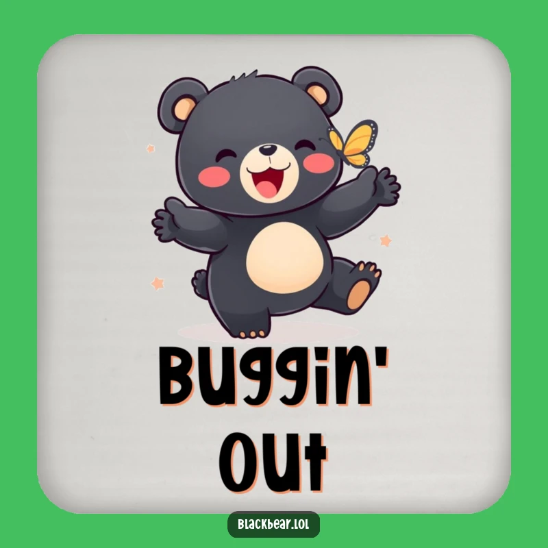 Funny Bear Cub Dance Coasters: Set of Joyful Black Bear Cub & Butterfly Drink Holders, a Quirky Funny Gift!