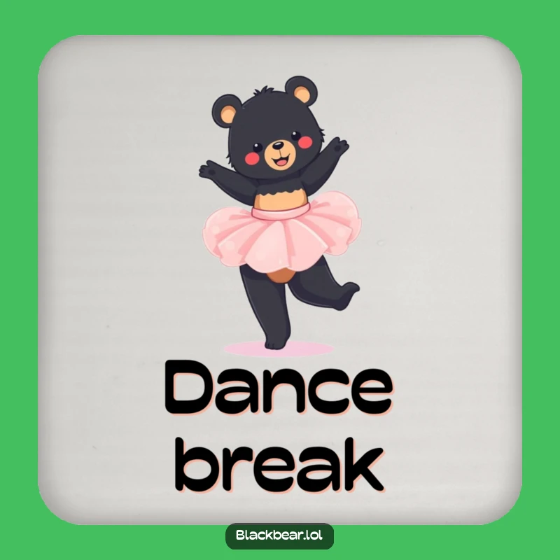 Funny Bear Tutu Drink Coaster: Protect Surfaces Black Bear Twirling, Cute Funny Gift
