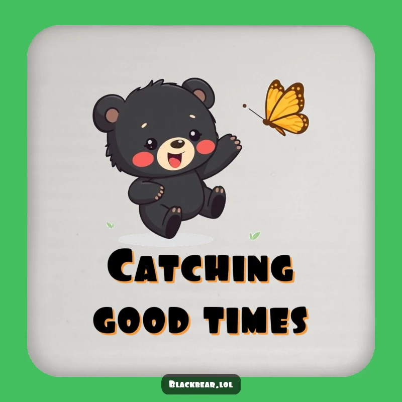 Funny Bear Cub Coaster - Happy Butterfly Chase Drink Protector, Perfect Funny Gift