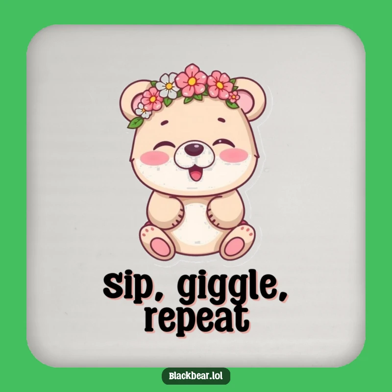 Funny Bear Cub Flower Crown Coaster - Protect Surfaces with Giggles