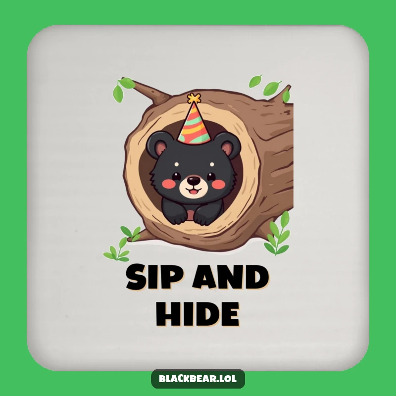 Funny Bear Party Coasters: Protect Surfaces With Cub From Log, Cute Funny Gift!