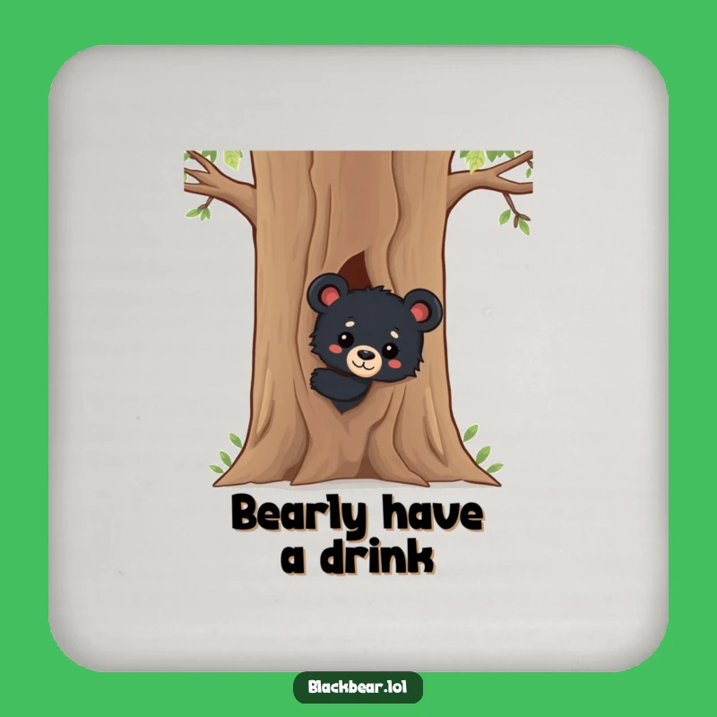 Funny Black Bear Cub Coaster Set: Protect Surfaces, Cute Curious Decor, Perfect Funny Gift