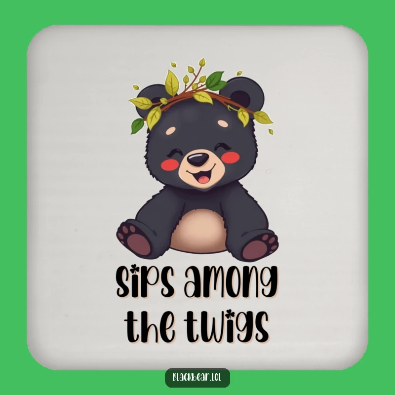 Funny Giggling Bear Cub Leaf Crown Coaster - Woodland Table Protector Gift