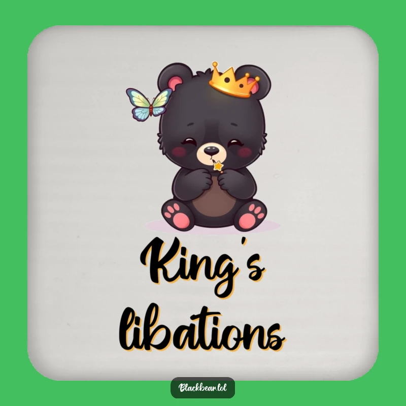 Funny Royal Bear Cub Coaster Set - Crowned Butterfly Protection, Unique Gift