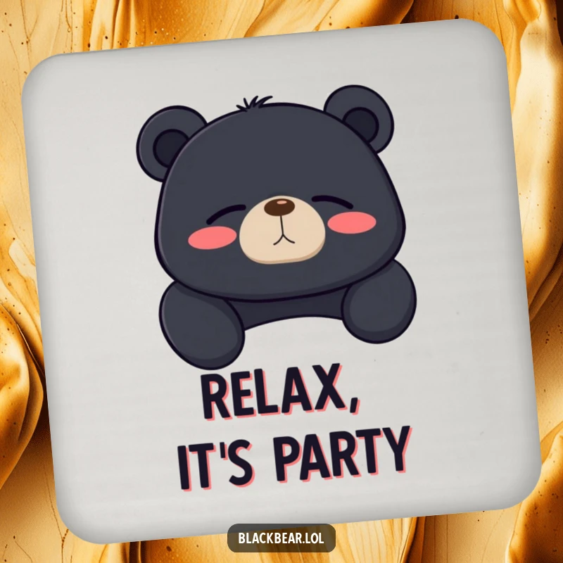 Funny black bear coaster depicting a bear lounging, sighing contentedly with eyes closed, offering a moment of peace.