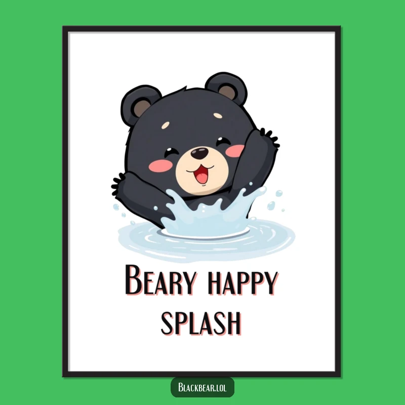 Funny Splashing Bear Poster - Cheerful Wall Art for Nature Lovers