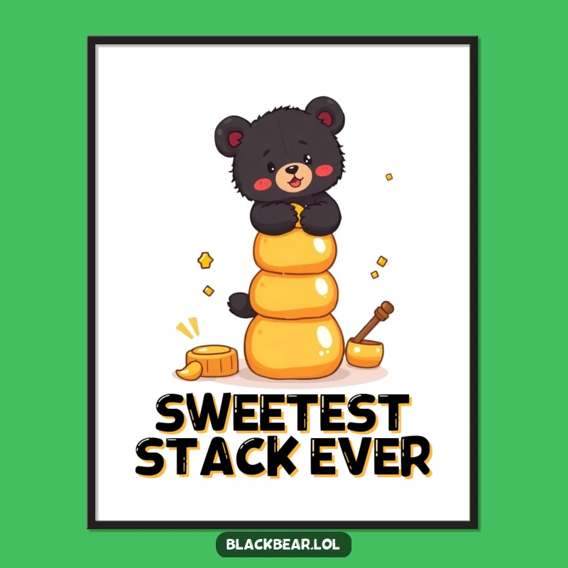 Funny Bear Cub Honey Poster: Balancing Art, Hilarious Sweet Woodland Decor