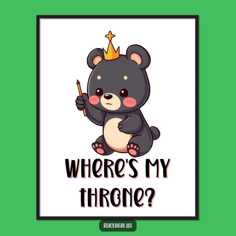 Funny Bear Cub Scepter Poster: Enchanting Woodland Art for Wall Decor