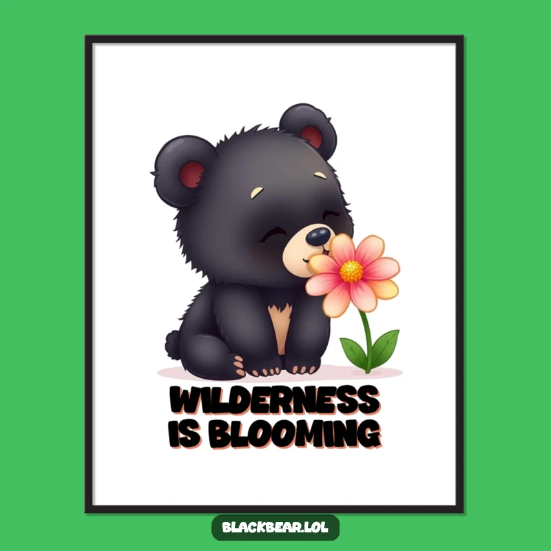 Funny Bear Poster Print - Delightful Flower Sniffing Art for Walls