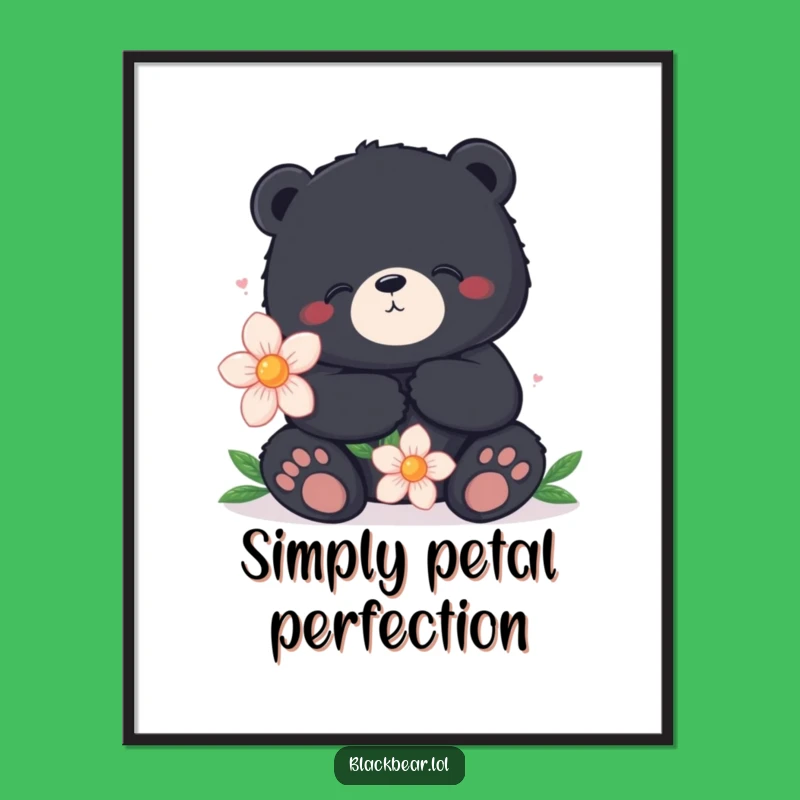 Funny Content Bear Poster - Cozy Flower Bear Art Print, Perfect Funny Gift