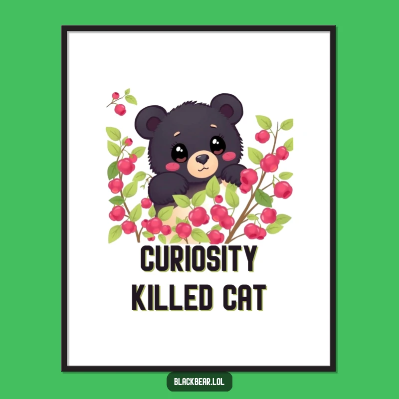 Funny Shy Bear Berry Bush Poster - Enchanting Forest Wall Art