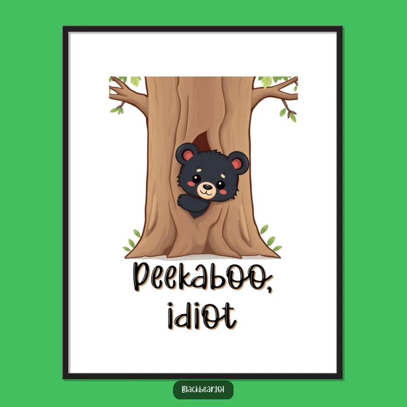 Funny Black Bear Cub Poster: Artistic Curious Peek, Charming Wildlife Wall Art, Perfect Funny Gift