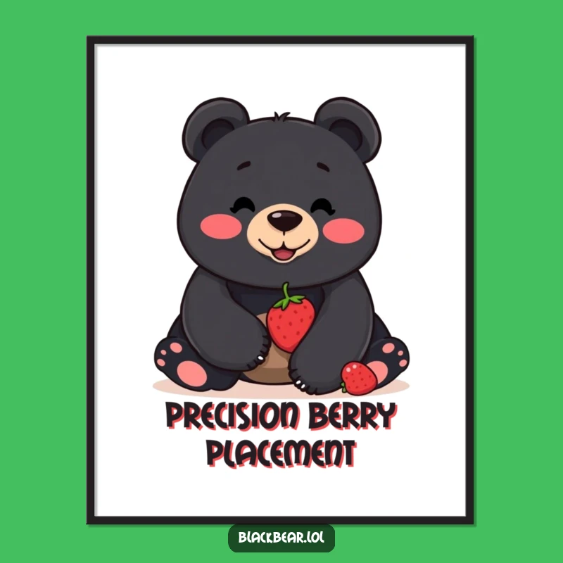 Funny Bear Berry Balance Poster - Smiling Bear Art Print, Perfect Funny Gift