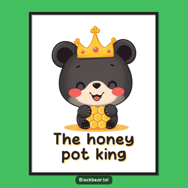 Funny Black Bear Cub Crown Honeycomb Poster - Royal Animal Wall Art Gift